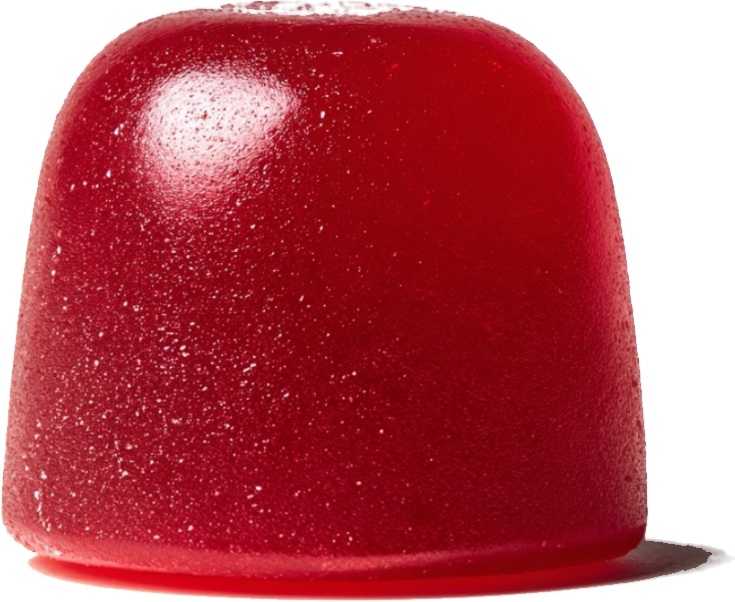 Close-up of a NOSH raspberry gummy